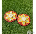Red Lotus Diya Plate Set of 2 – Yellow Centres - view 1