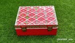 Red Lippan Lattice Jewellery Box – Mirror Flower & Circle Mosaic - view 1