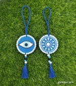 Evil Eye Car Hanging – Blue Round with Tassel & Bead, Set of 2 - view 1