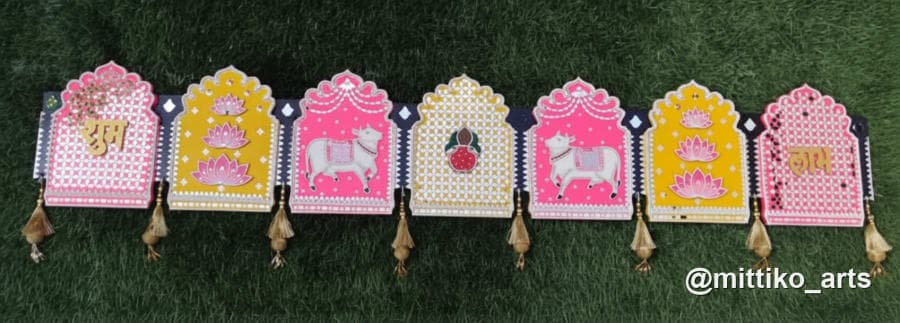 Sheesh Mahal Jharokha Toran with Sacred Cow Panels – Pink & Yellow