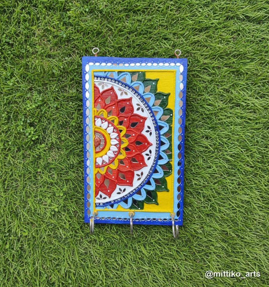 Mandala Panel Key Holder – Yellow & Red Vibrant 10×12