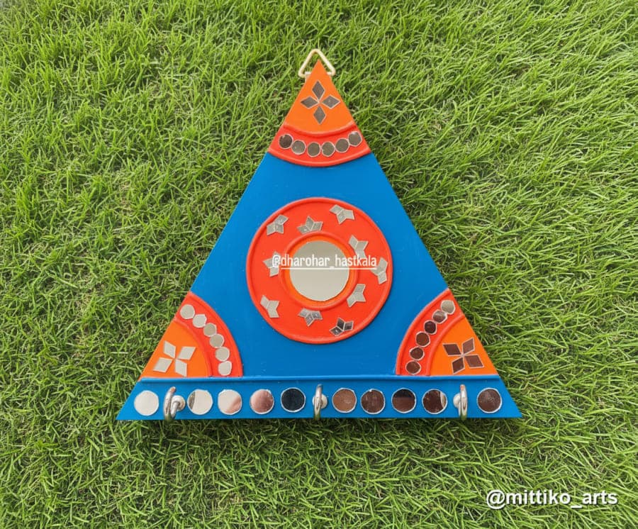 Triangle Mandala Key Holder – Blue & Orange Mirror Mosaic