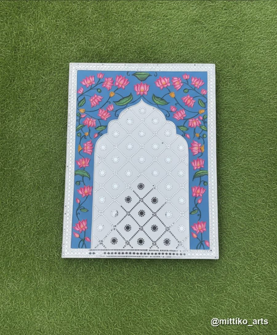 Lotus Garden Jharokha Wall Panel – Royal Blue & Pink