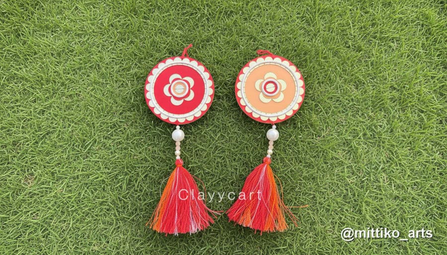 Rose Petal Mirror Car Hanging – Round in Red & Peach, Set of 2