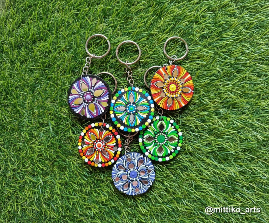 Mandala Round Keychain Set of 7 – Multicolour Dot Art