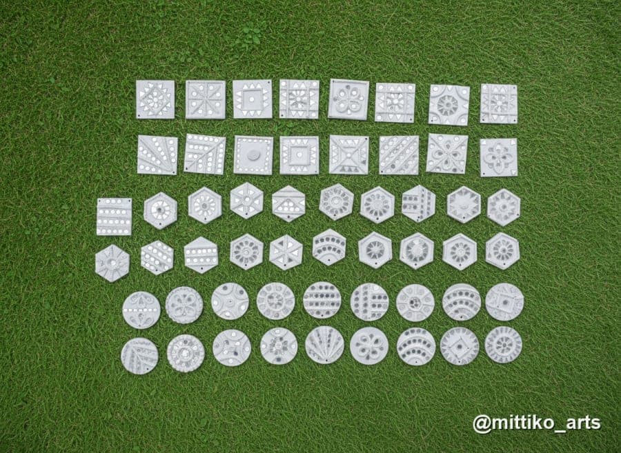 Macrame-Theme Lippan Art Clay Tags – Set of Geometric Shapes