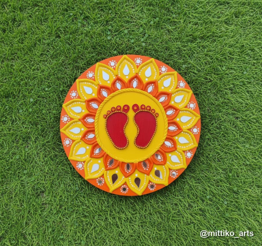 Mandala Footprint Baby Platter – Sunflower Yellow & Red