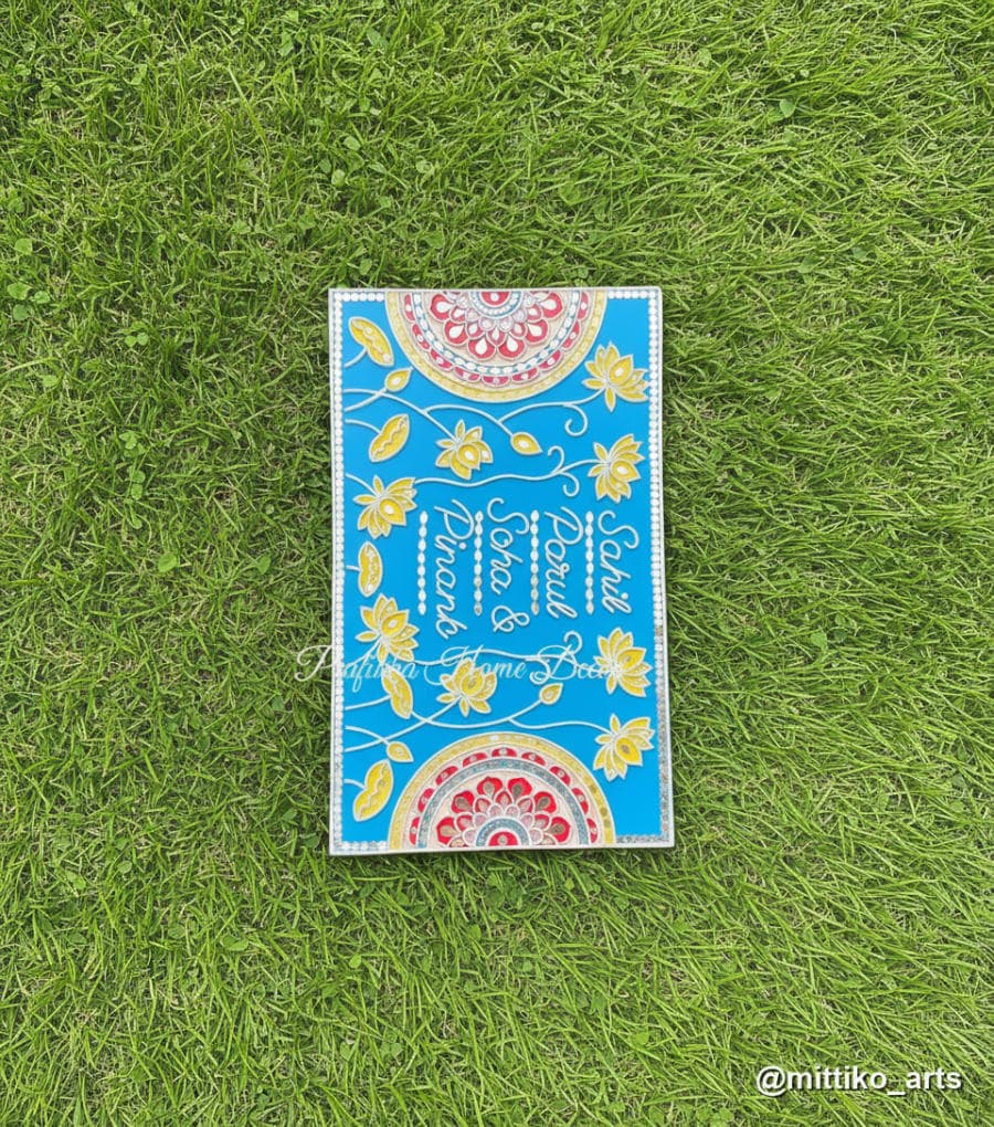 Pichwai Mandala Family Nameplate – Teal Blue 20×16