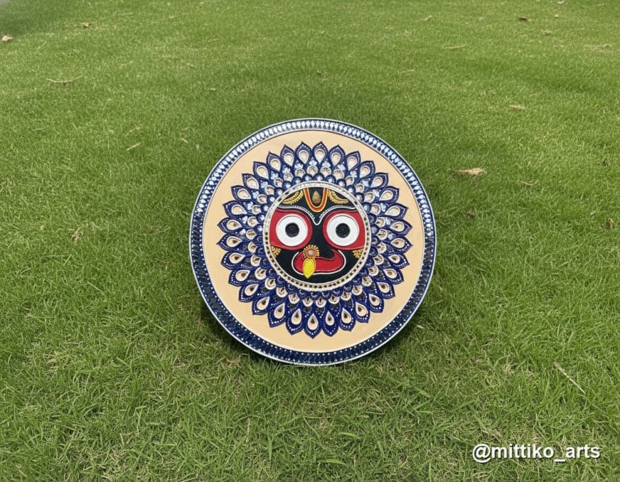 Evil-Eye Jagannathji Mandala Wall Plate – Cream & Royal Blue